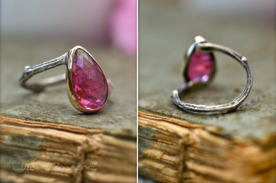 Sterling Branch Ring with Checkerboard Cut Pink Tourmaline