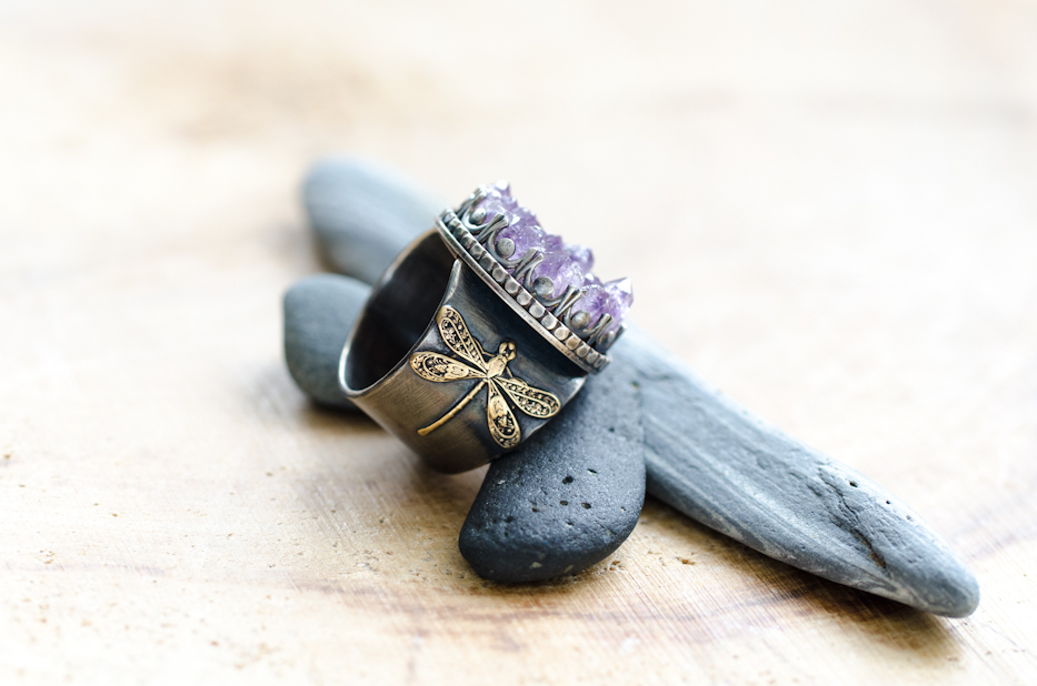 Dragonfly Amethyst Cluster Ring via Hedgerow Rose