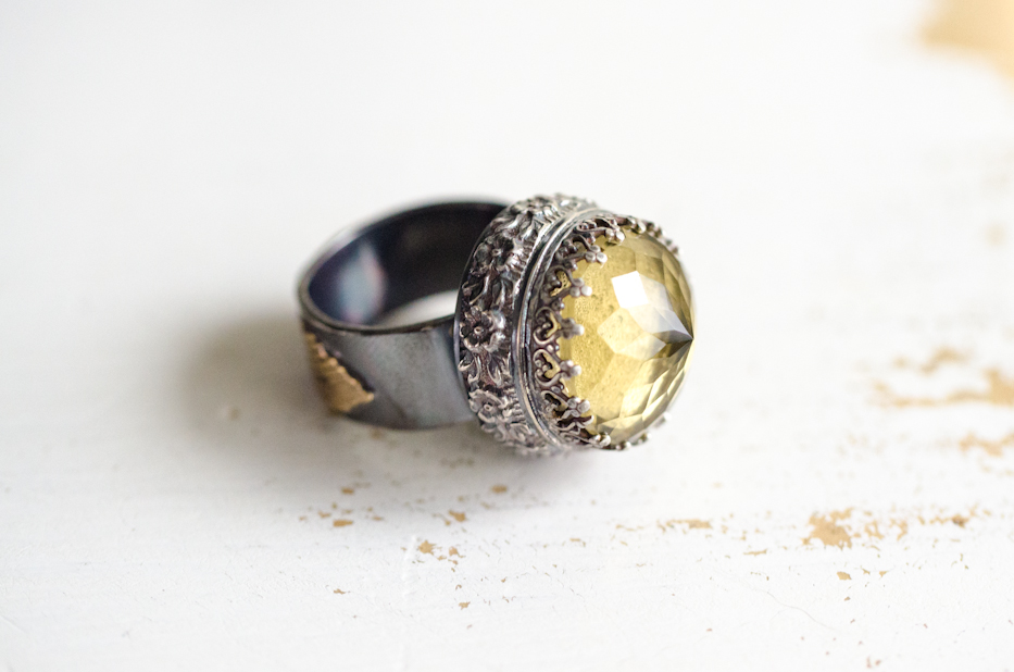 Lemon Quartz Ring of Roses Ring