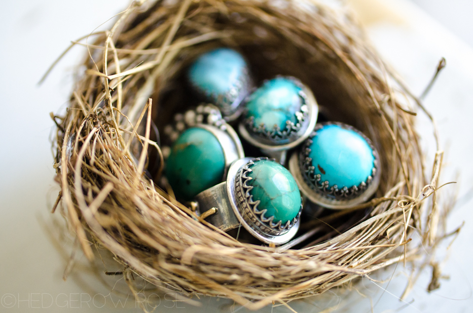 A new clutch of Songbird Rings – Turquoise, Larimar, Flowers & Leaves