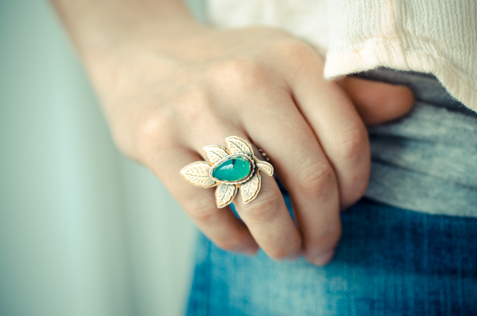 An Artemis Ring and Tea Rose Earrings