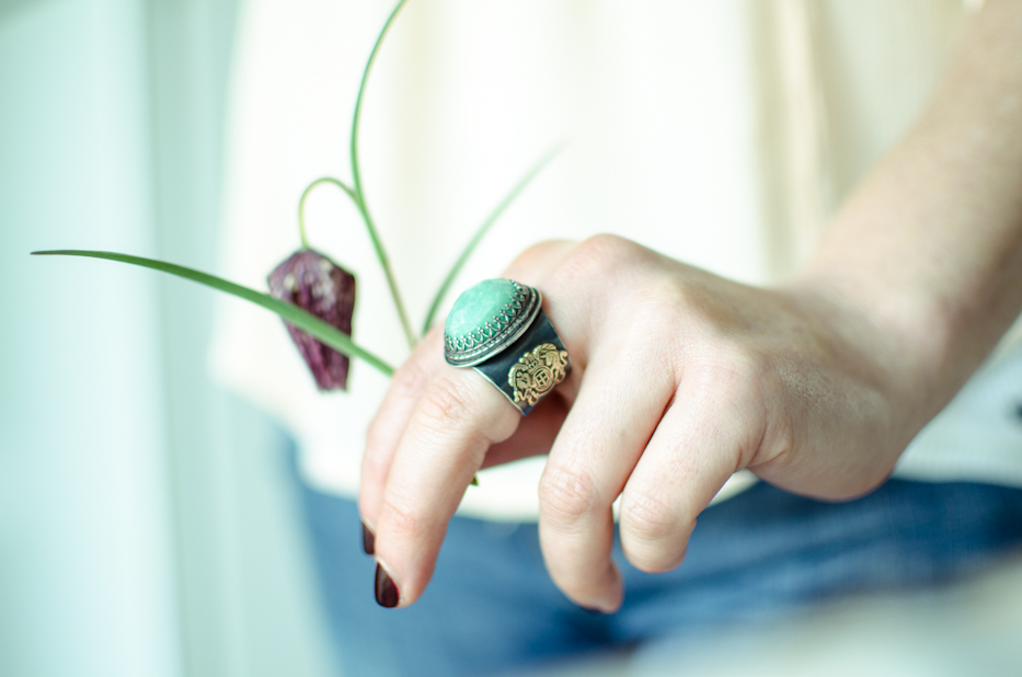 Lion and Unicorn Emerald Ring via Hedgerow Rose