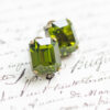 Peridot Crystal Stud Earrings - Antique Brass