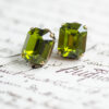 Peridot Crystal Stud Earrings - Antique Brass - Image 2