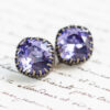 Tanzanite Cushion Cut Crystal Stud Earrings