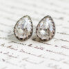 White Diamond Crystal Stud Earrings - Petite