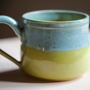 Wheel-Thrown Small Simple Mug in "Key Lime and Marine" Glaze