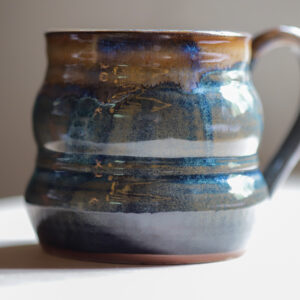 Wheel-Thrown Medium Bubble Mug in "Dark Denim and Amber" Glaze