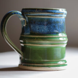 Wheel-Thrown Large Column Mug in "Peapod and Denim" Glaze