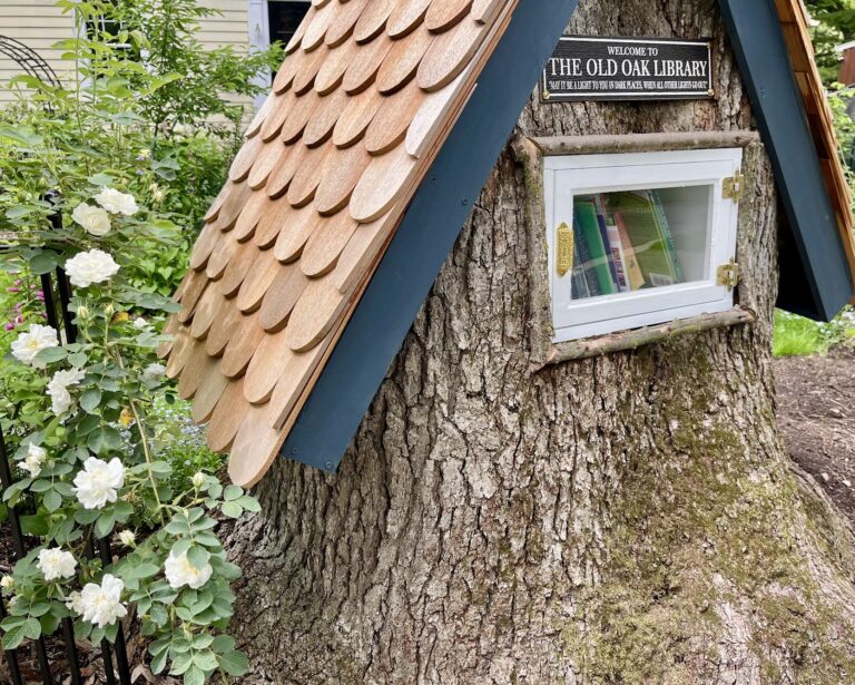 How We Built Our Storybook-Style Little Free Library From an Oak Tree Stump
